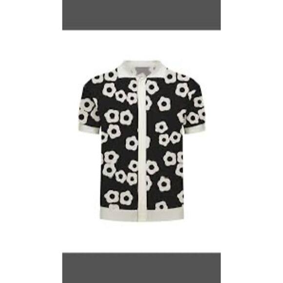 OXKNIT Mens Vintage Polo Shirts Casual Flower Pattern Knit Polo Shirts 3XL (2XL) - Picture 1 of 6
